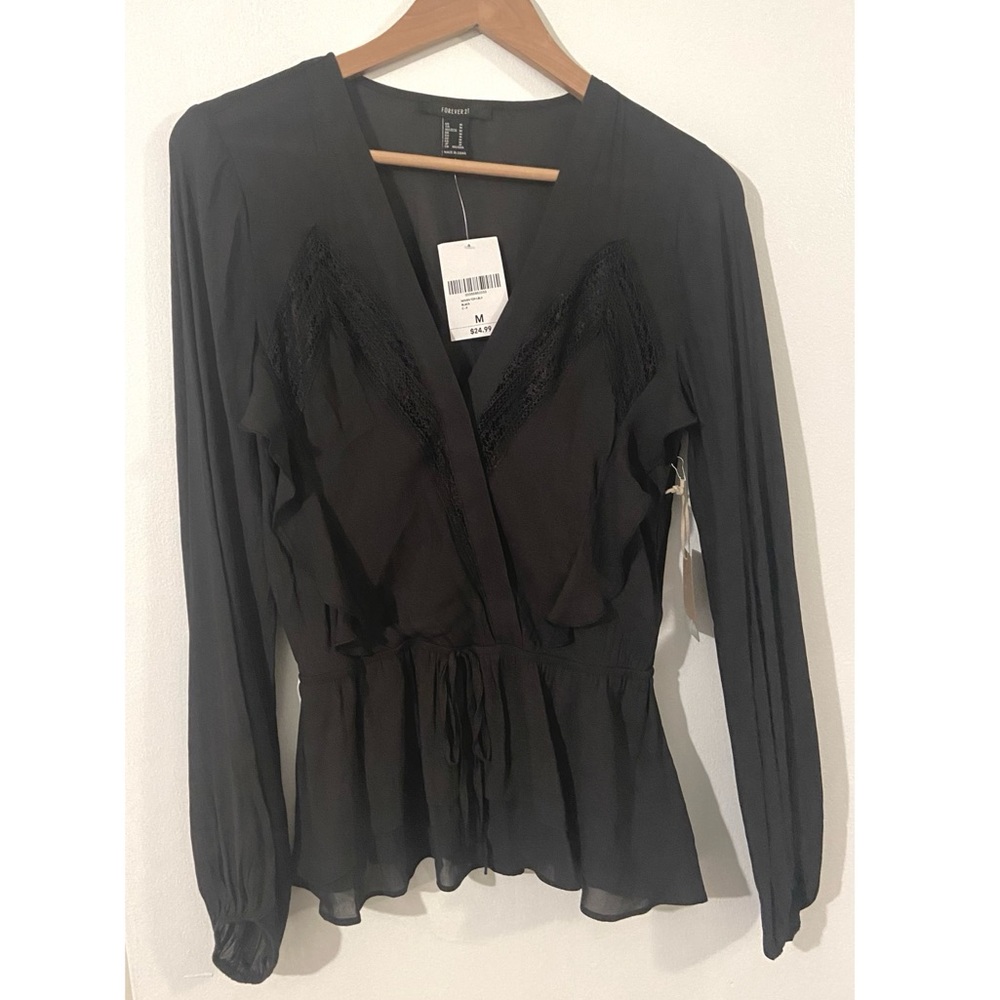 NWT Forever 21 Black Peplum Blouse